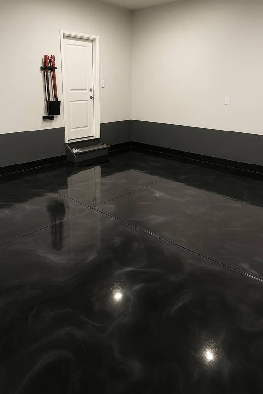 Black glossy metallic epoxy floor